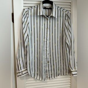 Michael Kors Womens Classic Gold Chain Pattern Long Sleeve Blouse